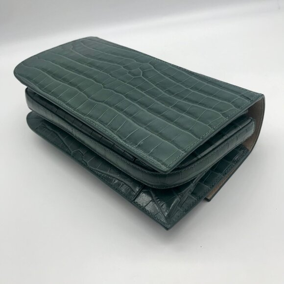 Jason Wu Sage Leaf Croc Embossed Orbit Leather Clutch - Picture 9 of 11